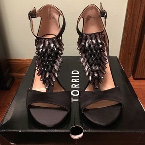 Black T- strap heels with gems
